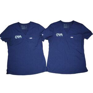 Figs Technical Collection Navy Blue V-Neck Scrub Tops Lot Of 2 XS